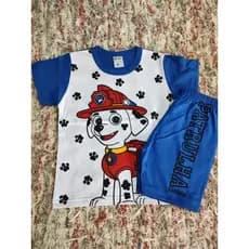 Conjunto kit Roupa Infantil Patrulha canina Menino Regata e Bermuda moletinho M a GG Anos
