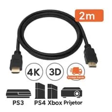 Cabo HDMI 2 Metros Preto Para TV, Projetor, Monitor imagem 4K Kit ou unidade