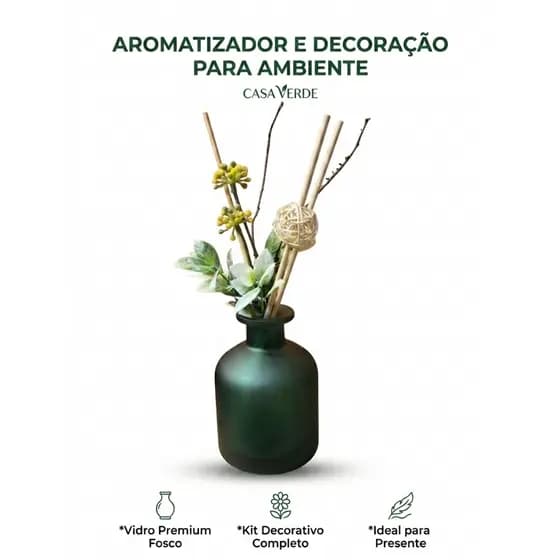 Aromatizador de Ambiente com Varetas + Vaso Decorativo | Chá Branco, Uva e Rosa | Difusor Elegante Casa Verde
