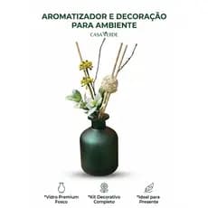 Aromatizador de Ambiente com Varetas + Vaso Decorativo | Chá Branco, Uva e Rosa | Difusor Elegante Casa Verde