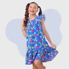 Vestido Infantil Feminino Arco Íris Babado Estampado Menina Moda Blogueirinha Festa Verão