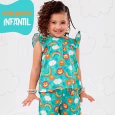 Conjunto Infantil Menina Blusa e Short Estampado Arco Íris Verão Roupa Bebê Menina