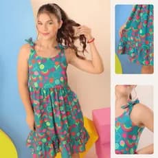 Vestido Feminino Infantil Juvenil Estampado Arco Íris Alça Laço Soltinho Verão Casual Colorido