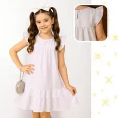 Vestido Infantil Menina Babado Festa Casual Verão Soltinho Manga Curta Elegante Rodado