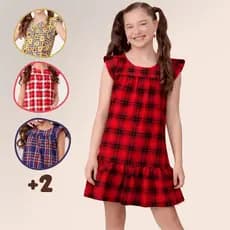 Vestido Infantil Xadrez Menina Rodado Babado Festa Junina Casual Confortável Moda Kids