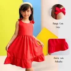 Vestido Infantil Vermelho Menina Com Laço No Ombro Babado Festa Casual Rodado Princesa