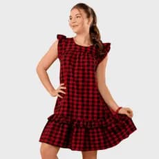 Vestido Infantil Juvenil Xadrez Rodado Babado Festa Junina Casual Menina Manga Curta