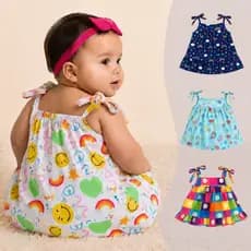 Vestido Bebê Menina Estampado Crepe Alça Regulável Leve Fresquinho Passeio Verão Delicado