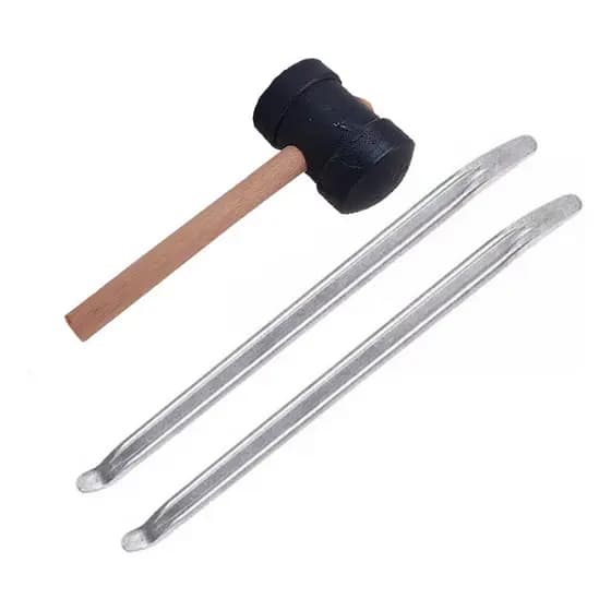 Kit Borracheiro Profissional 2 Espátulas Chata 30cm + Martelo Borracha 900g Para Desmontar Pneu Carro Moto