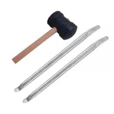 Kit Borracheiro Profissional 2 Espátulas Chata 30cm + Martelo Borracha 900g Para Desmontar Pneu Carro Moto