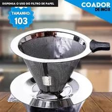 Filtro Coador De Café Inox 103 - Com Pegador em Silicone - Peneira Aço Reutilizável