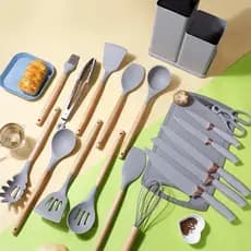 Kit Conjunto 19 Pçs De Utensílios Facas Silicone Cozinha Jogo Completo Batedeira Colher Pegador -KODI01001/02/03/04/05