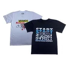 Kit 2 Camisetas Infantis VAMOS JOGAR + START – 100% Algodão