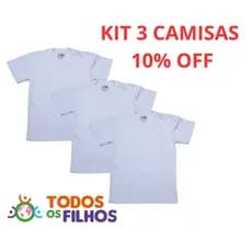 Kit 3 Camisetas Infantis Brancas 100% Algodão – 4 a 12 Anos
