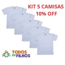 Kit 5 Camisetas Infantis Brancas 100% Algodão Premium – Manga Curta Gola Redonda