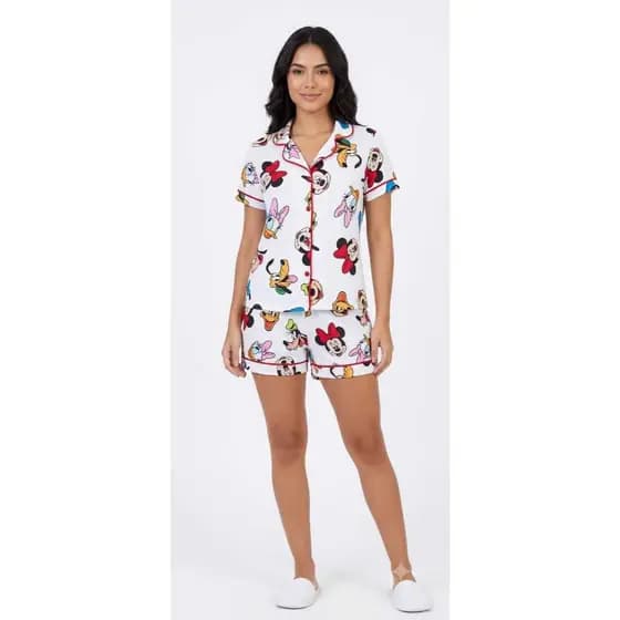 PIJAMA FEMININO AMERICANO Disney CURTO com BOTÕES PÓS CIRÚRGICO AMAMENTAÇÃO GESTANTE
