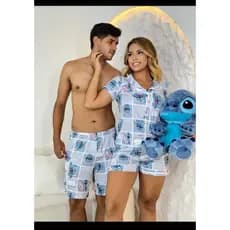 Kit Casal Pijama Americano Feminino Samba Canção Stitch Masculino