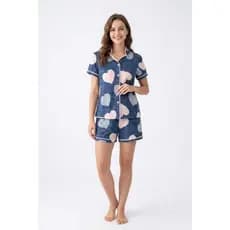 Pijama Americano Feminino Curto em Suede Macio Conjunto de Dormir Manga Curta Premium