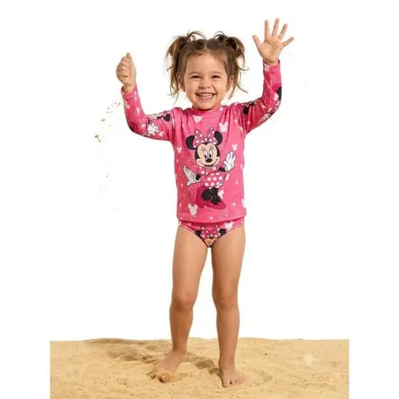 Conjunto UV+50 Proteção Solar Blusa Biquíni Praia Piscina Infantil Menina