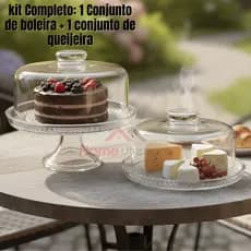 Kit Boleira e Queijeira de vidro Porta queijo prato de vidro para bolo com tampa