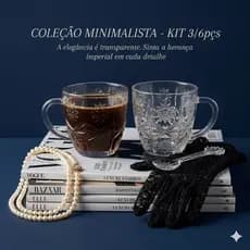 Kit De Xícaras 3/6 Peças Vidro Resistente Transparente Trabalhado Conjunto Clássico Sofisticado Para Bebida Quente 200ML