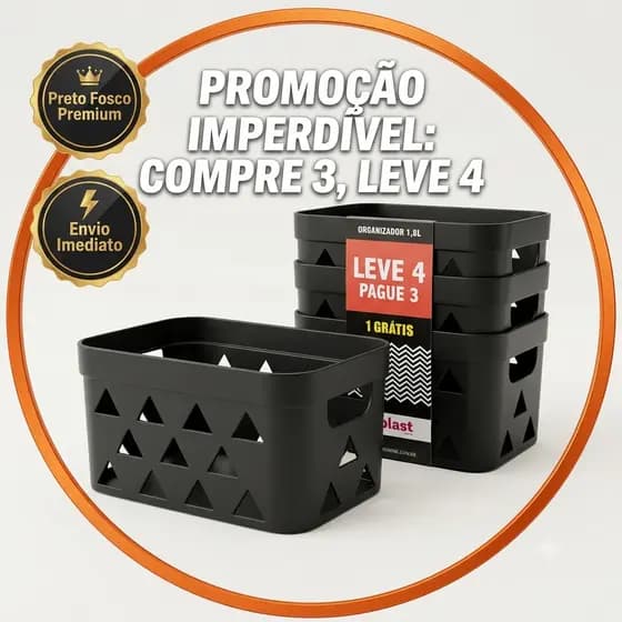 Kit Organizador Multiuso 1,8L Pague 3 Leve 4 Organizadores de Mesa Casa Banho Escritório