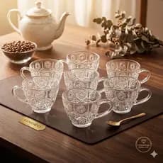 Jogo De Xícara De Café E Chá Em Vidro Trabalhado 200ml Elegância E Sofisticação Kit Conjunto Completo 3/6 Unidades