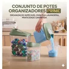 Kit 3 Potes Porta Sabão em Pó Organizadores Herméticos para Lavanderia - Tampa Verde Sage