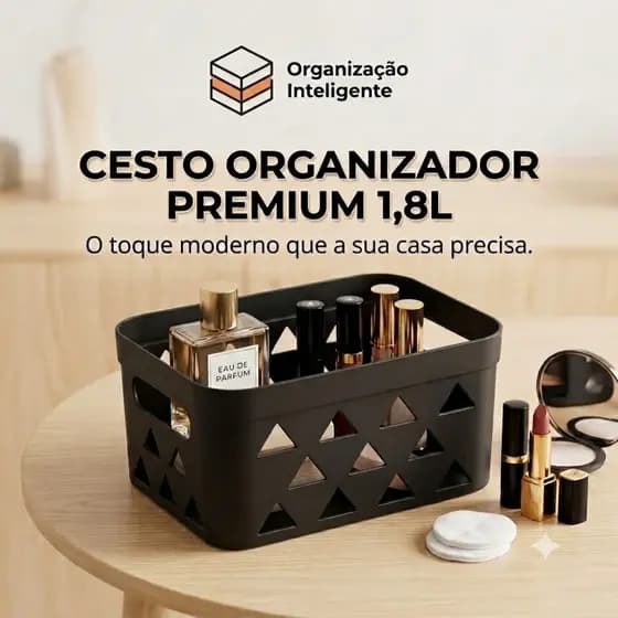 Cesto Multiuso Organizador Preto Fosco 1,8 Litros - Organize Armários Bancadas Prateleiras e Gavetas em Geral