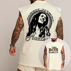Camisa Regata Machão Oversized Bob Marley Frente e Costa Bandeira Reggae Rastafari Jamaica