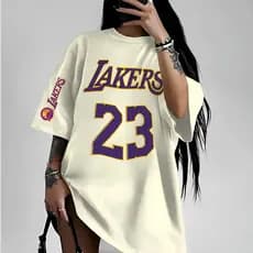 Camiseta Oversized ou Básica Los Angeles LK 23 Com Detalhe na Manga StreetWear NBA Time de Basquete Unissex