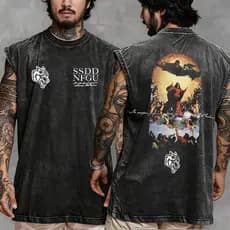 Camiseta Regata ESTONADA Lavada Deuses Wolves Forever Skull Angels Gym Olympia Fitness Unissex