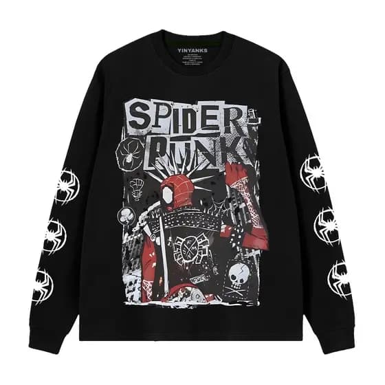 Moletom Gola Redonda Careca Spider Punk Gotico Rock Homem Aranha Marvel Graphic World Tour Unissex