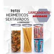 Kit 4 Potes Herméticos Sextavados Ant Vazamento ENVIO IMEDIATO