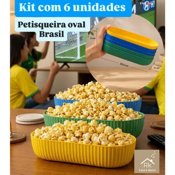 Petisqueira Plastica Oval Kit 6 Unidades Pote Para Pipoca Batata Frita Salgadinho Travessa Copa