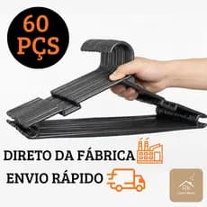 Kit 60 Cabides Resistente Redondo Preto