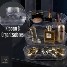 Kit 3 Organizadores Multiuso Transparente Em Acrílico Para Maquiagem, Cosméticos, Banheiro, Penteadeira e Mesa