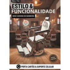 Miniatura Cadeira de Barbeiro PERSONALIZADA (Com Sua Logo) | Porta Cartão e Suporte de Celular!