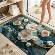 Tapete de entrada, absorvente, antiderrapante, fácil de usar, adequado para casa, banheiro, floral, luxuoso, com tema de
