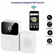 Campainha com Câmera WiFi Sem Fio Vídeo Porteiro Inteligente Visão Noturna Áudio Bidirecional Envio Imediato