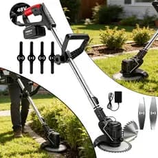 Cortador de Grama Doméstico Sem Fio + 2 Baterias 48V Recarregável, Elétrico Bivolt 110/220V, Substituível