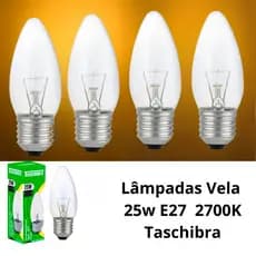 Kit 2 Lâmpada Vela Vidro Transparente 25w E27 Branco Quente 2700K Taschibra