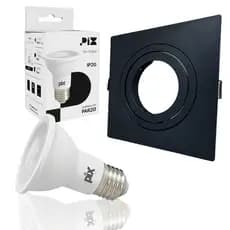 Spot Embutido Plano PAR20 Quadrado Preto + Lâmpada LED 7W E27 Pix