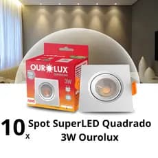 Kit 10 Spot Superled Quadrado MR11 3W Ourolux