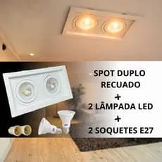 Spot Duplo Recuado Par20 Branco + 2 Lâmpada Led 7W Pix