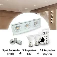Spot Recuado Triplo Par20 Moon + 3 Lâmpada Led 7w Pix