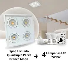 Spot Recuado Quadruplo Par20 Branco Moon + 4 Lampada LED 7W Pix