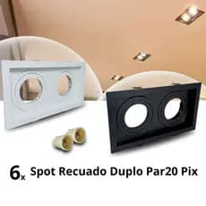 Kit 6 Spot Embutido Recuado Duplo Par20 Quadrado Pix