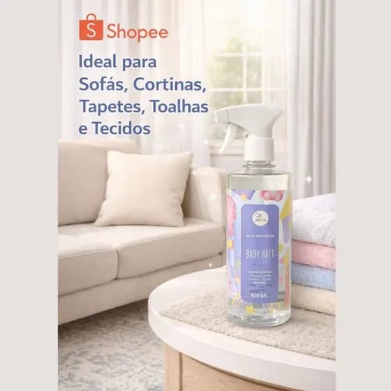Água Perfumada Baby Soft 500 ml Odorizador Cheiroso para Tecidos Cortinas Sofás Aroma Suave e Duradouro