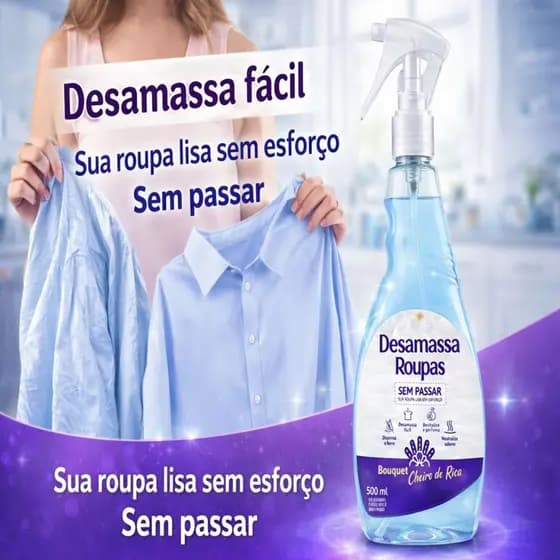 Desamassa Fácil Provita 500ml Passa Roupa S/ Ferro Tira Amassado e Odor Perfume Bouquet Cheiro de Rica